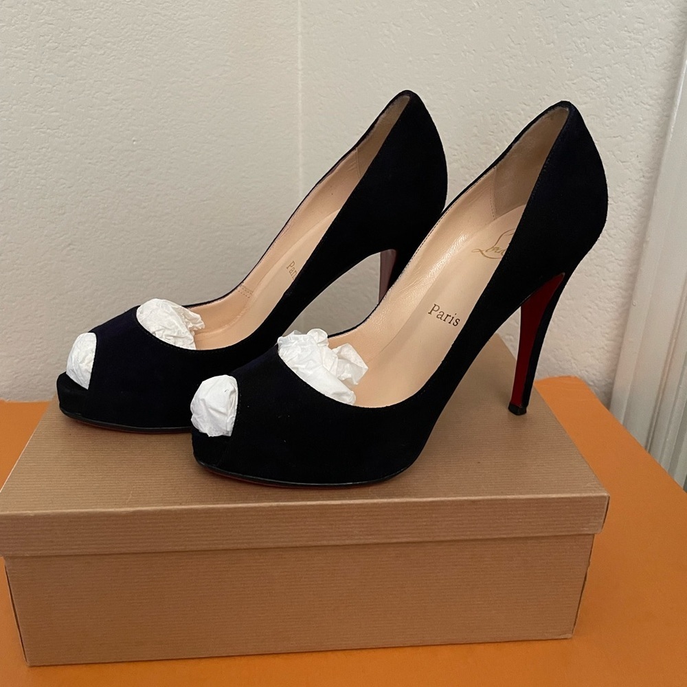 Christian Louboutin Very Prive Black Suede Veau Velour platform pumps EU38.5 - Picture 3 of 12